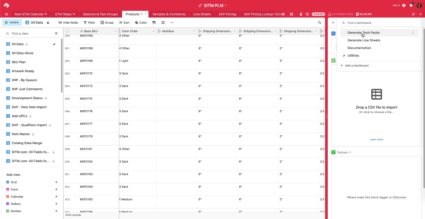 Airtable PLM Interface Main View